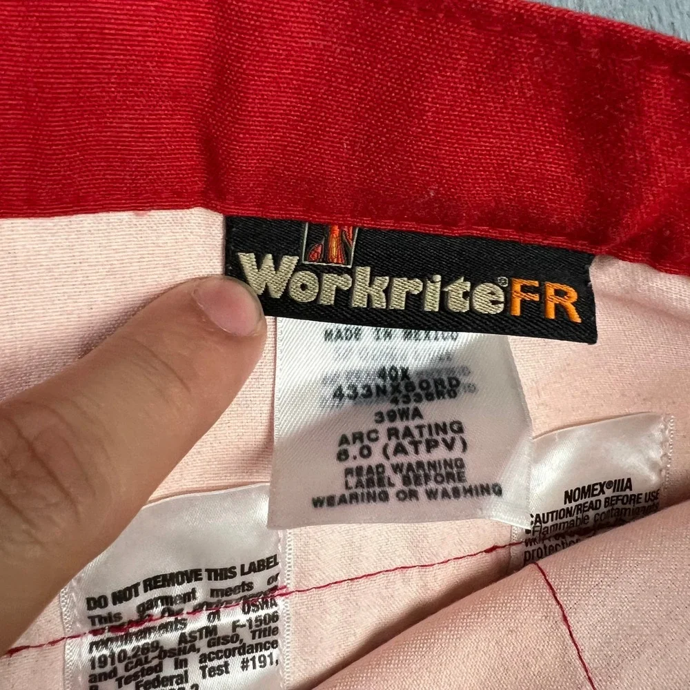 Workrite FR Red Nomex IIIA Flame Resistant Work Pants 40x30 433NX60RD Arc 6.0